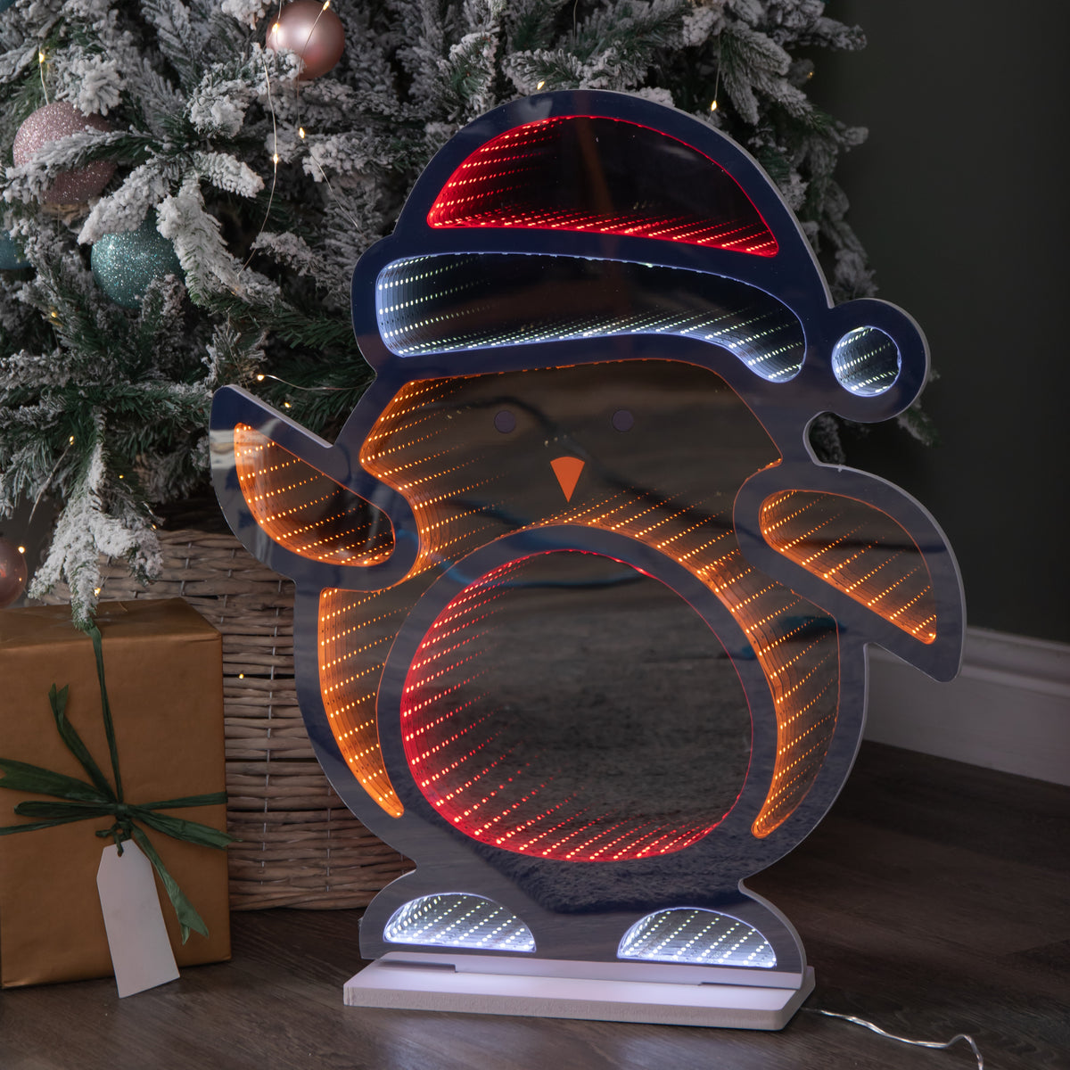 60cm Light up Robin in Santa Hat Christmas Infinity Decoration with LEDs
