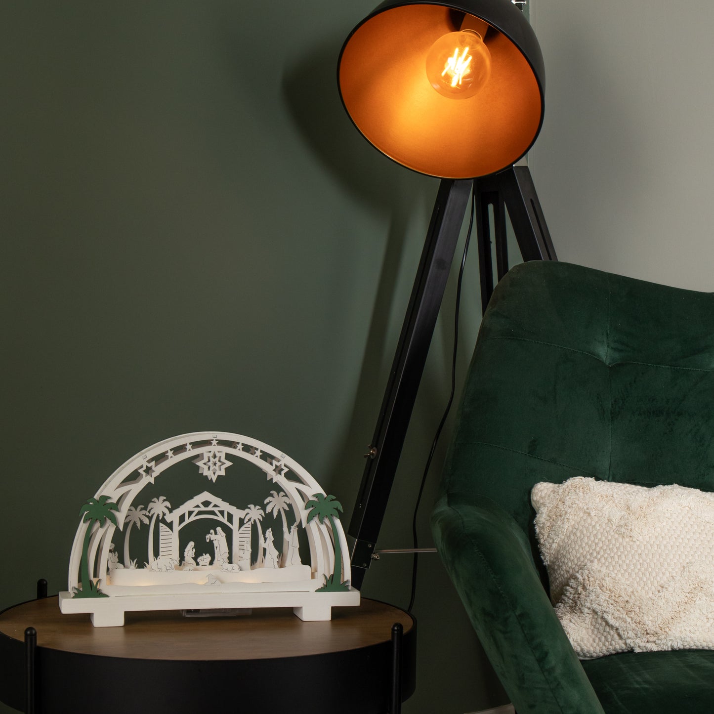 20cm Battery Operated Warm White LED Wooden Arch Nativity Scene Christmas Decoration