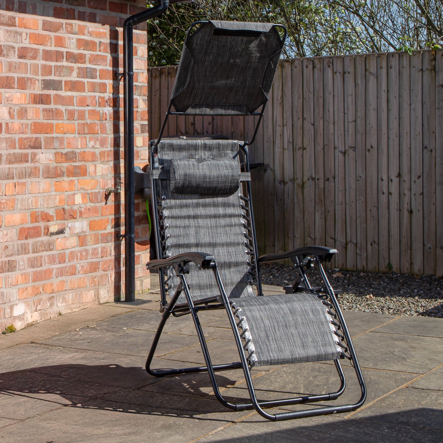 Multi Position Garden Gravity Relaxer Chair Sun Lounger with Sun Canopy in Grey