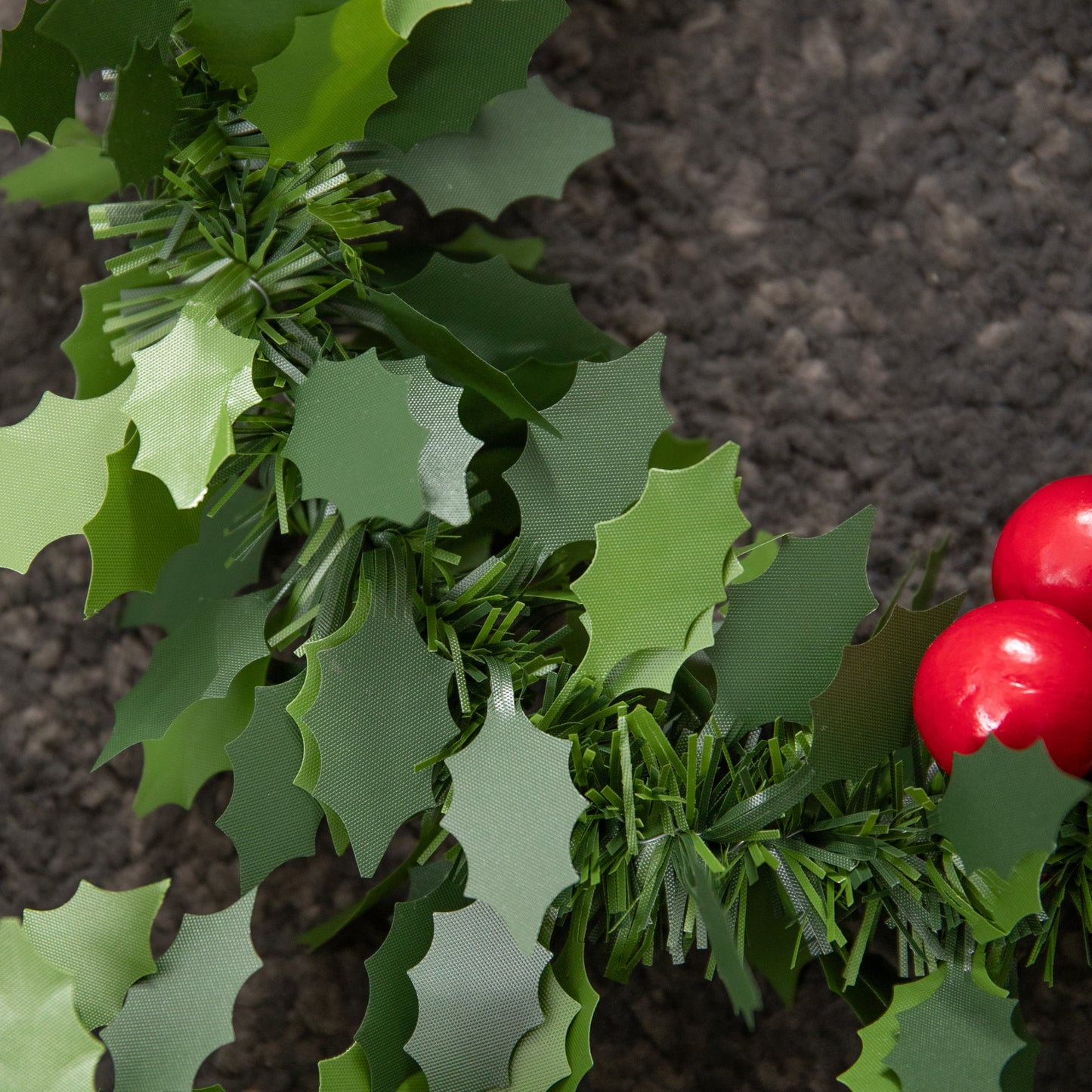 2m (6ft) Christmas Tinsel Garland with Holly and Red Berries