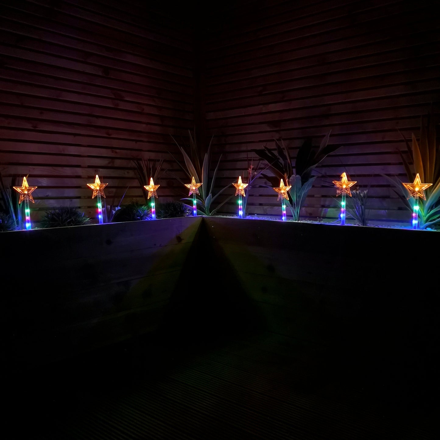 Set of 8 Battery Operated LED Multi Coloured Star Path Lights Christmas Decoration with Timer