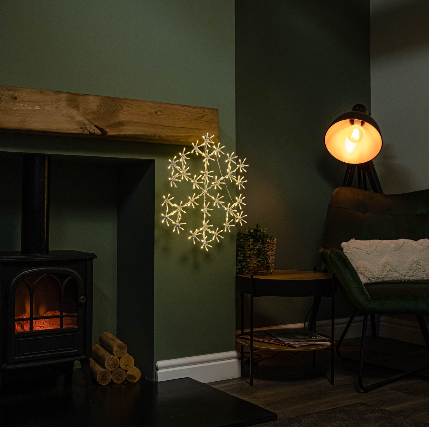 50cm Light up Hanging Christmas Snowflake with 180 Multi-Action Warm White LEDs