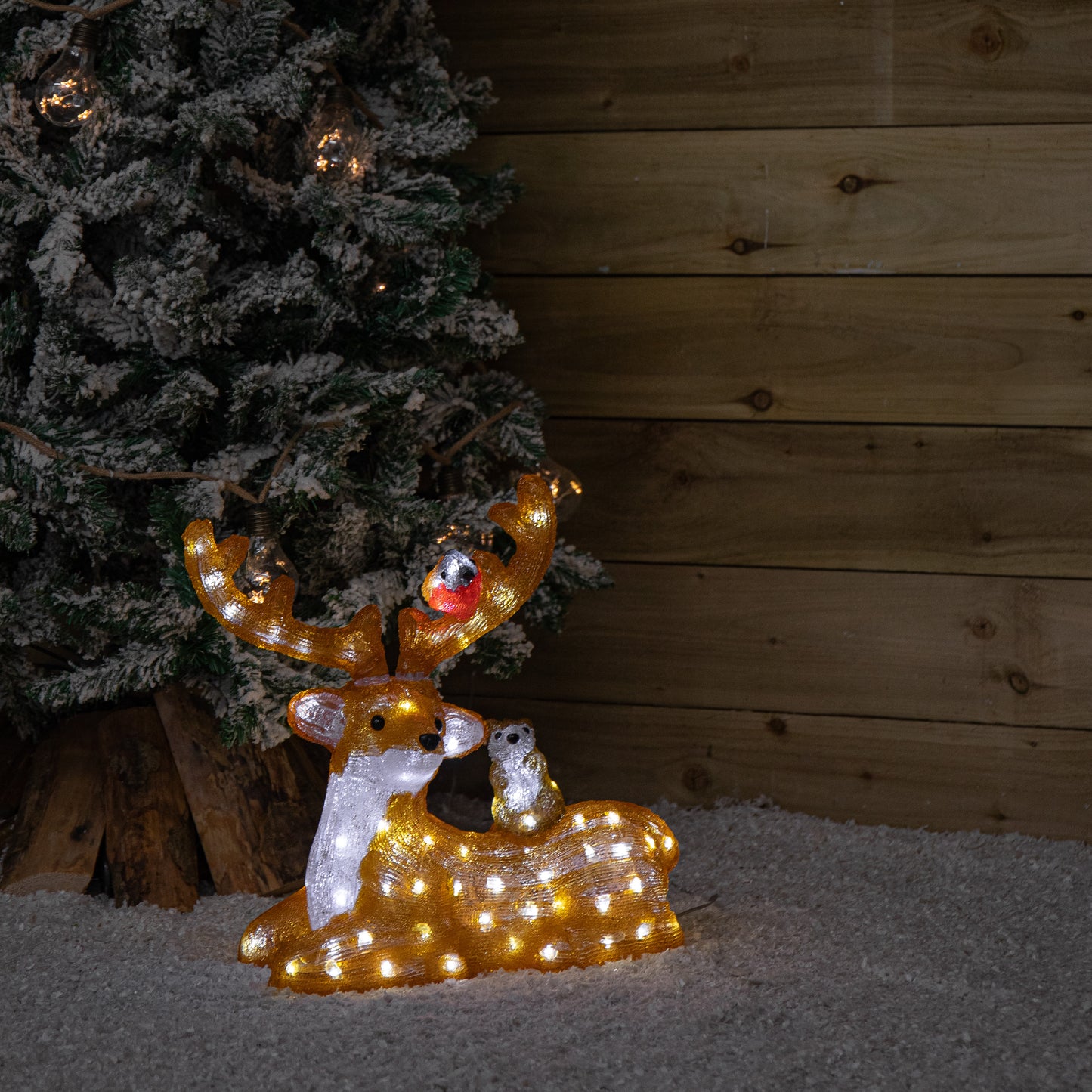 40cm Light up Acrylic Sitting Christmas Deer with Animals and 80 Warm White LEDs