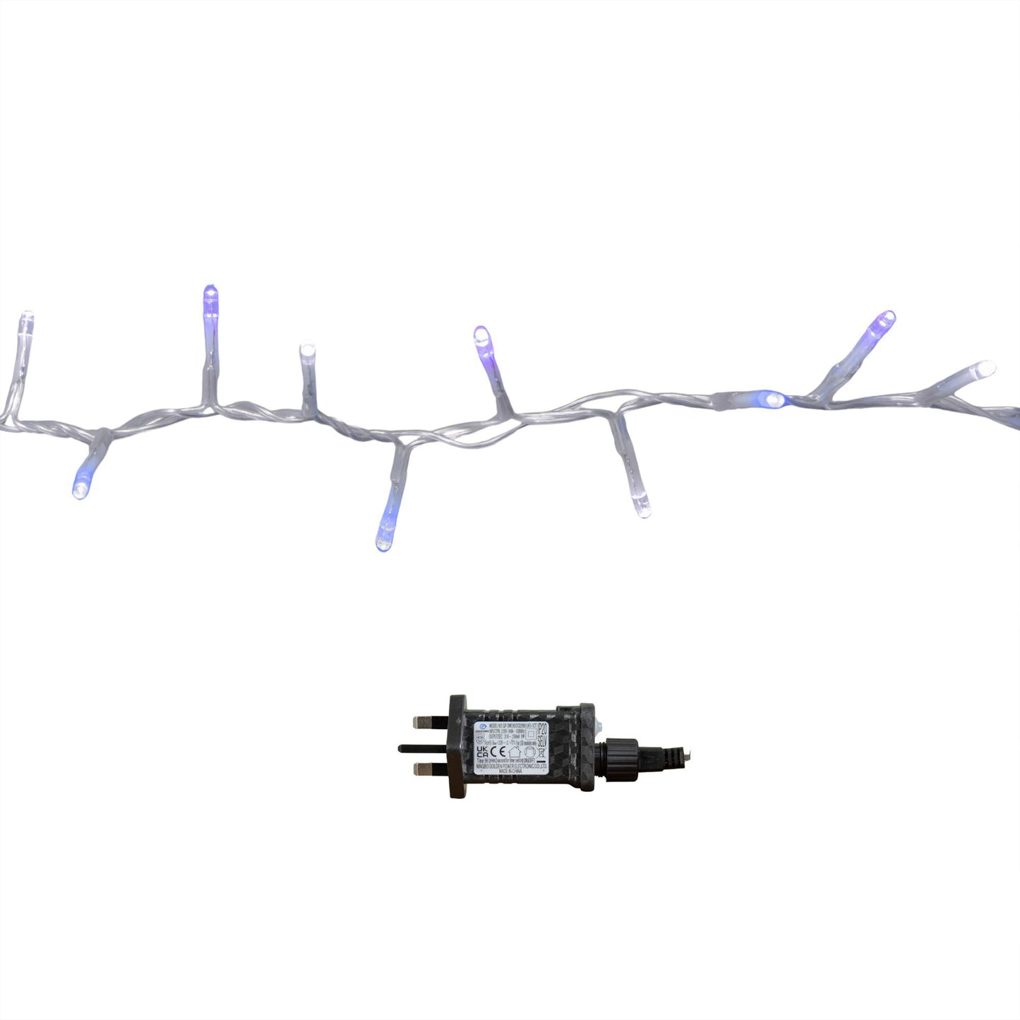 18.7m 750 LED TreeBrights Christmas String Lights on Clear Cable with Timer in Blue, Purple & White