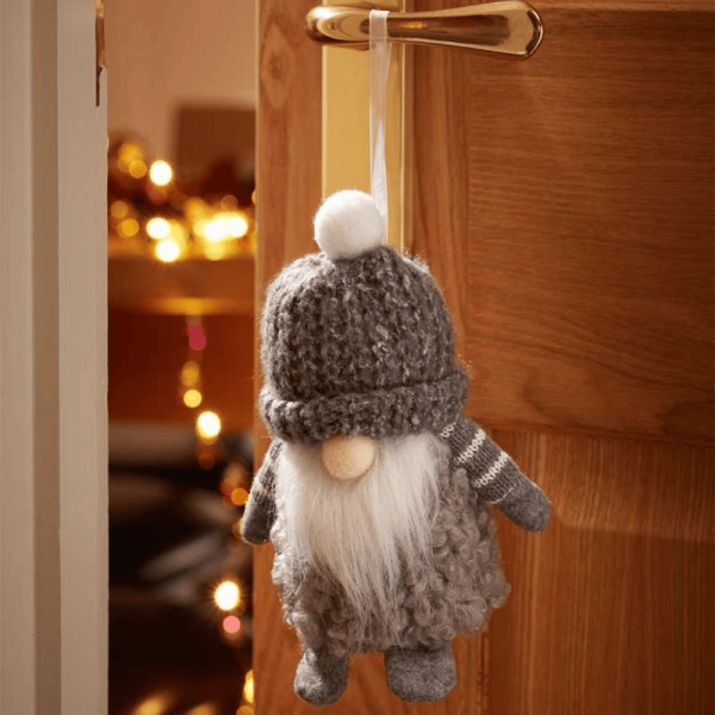 16cm Grey Gonk with Bobble Hat Hanging Christmas Pendant Decoration