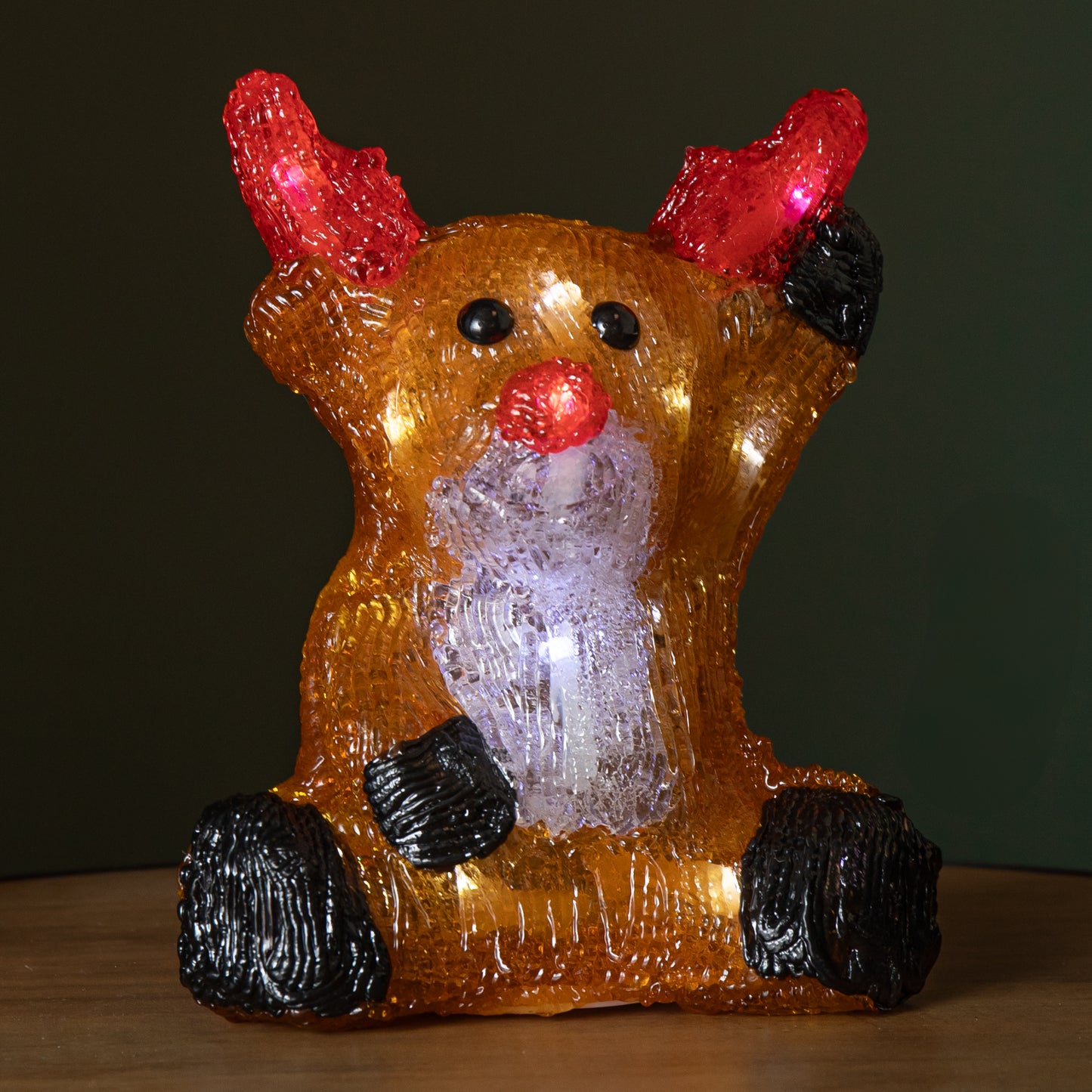 20cm Battery Operated Light up Acrylic Christmas Reindeer Decoration with 16 Ice White LEDs