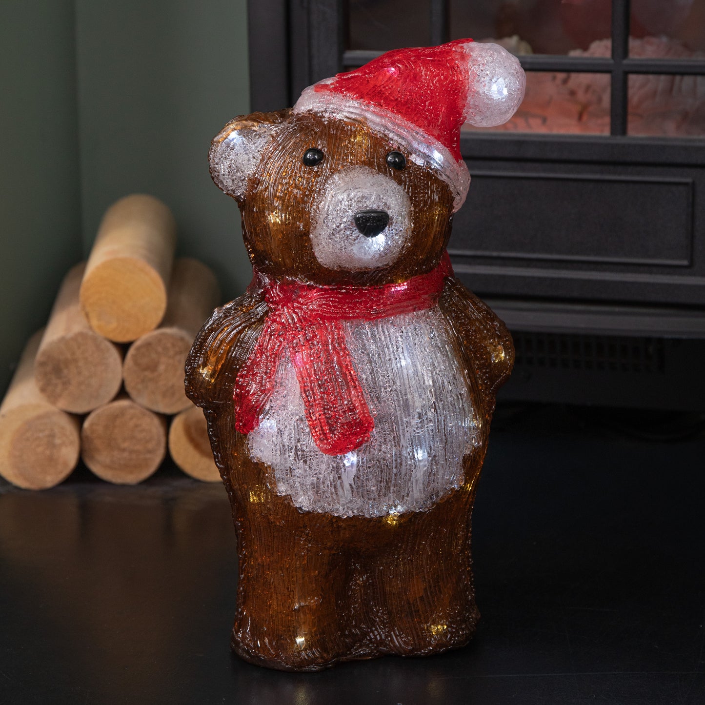 34cm Battery Operated Light up Christmas Ice Teddy with Cool White LEDs