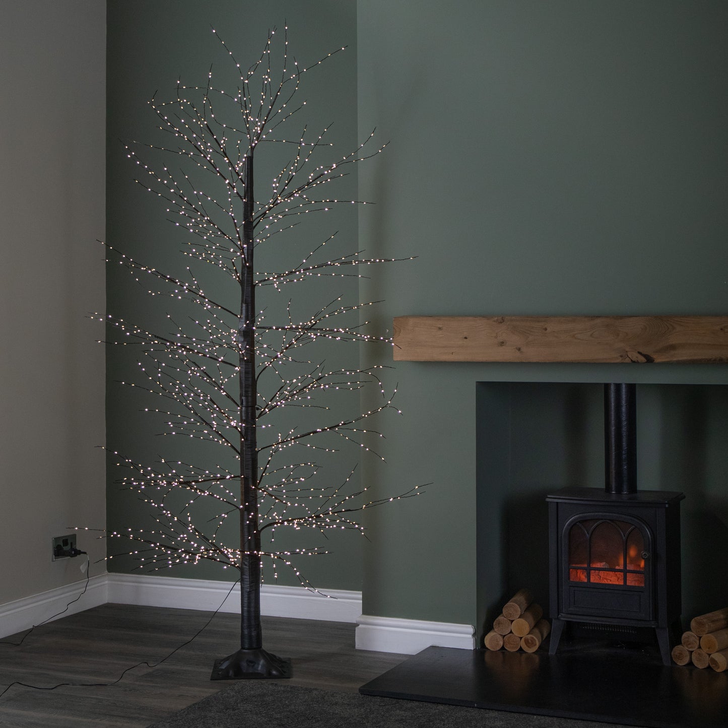 7ft (2.10m) Tall Light up Black Micro Dot Christmas Tree with 1600 Warm White LEDs