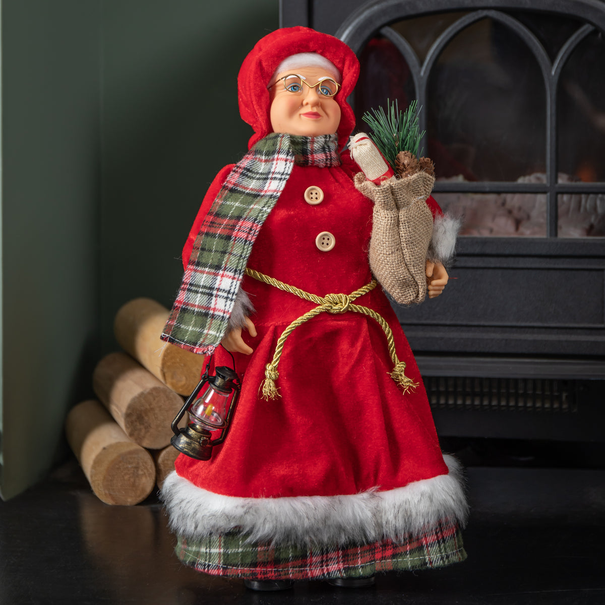 44cm Large Traditional Mrs Santa Claus Figure Christmas Decoration