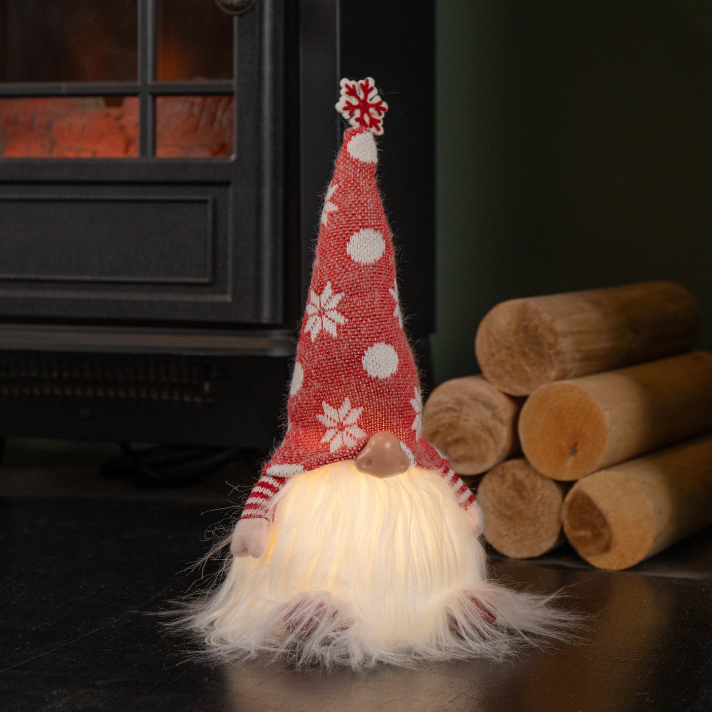 30cm Battery Operated Light up Christmas Standing Gonk Decoration in Red