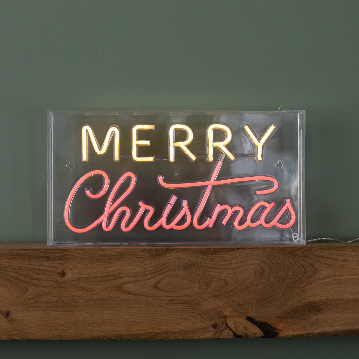43cm Light up Merry Christmas Neon Flex Sign in Warm White and Red