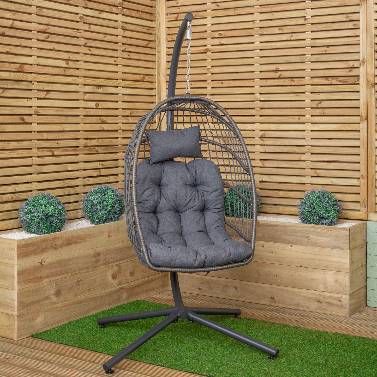 Grey Hanging Egg Chair With Stand & Waterproof Cover