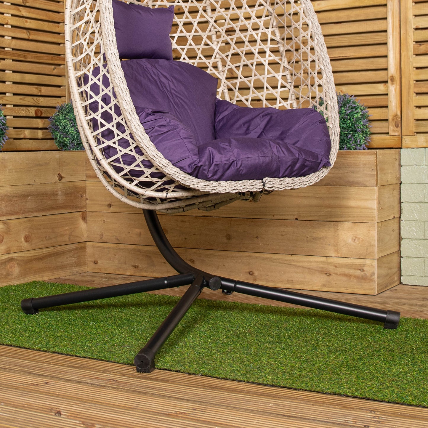 Samuel Alexander Hanging Garden Rattan Egg Chair with Steel Frame and Waterproof Cover in Indigo