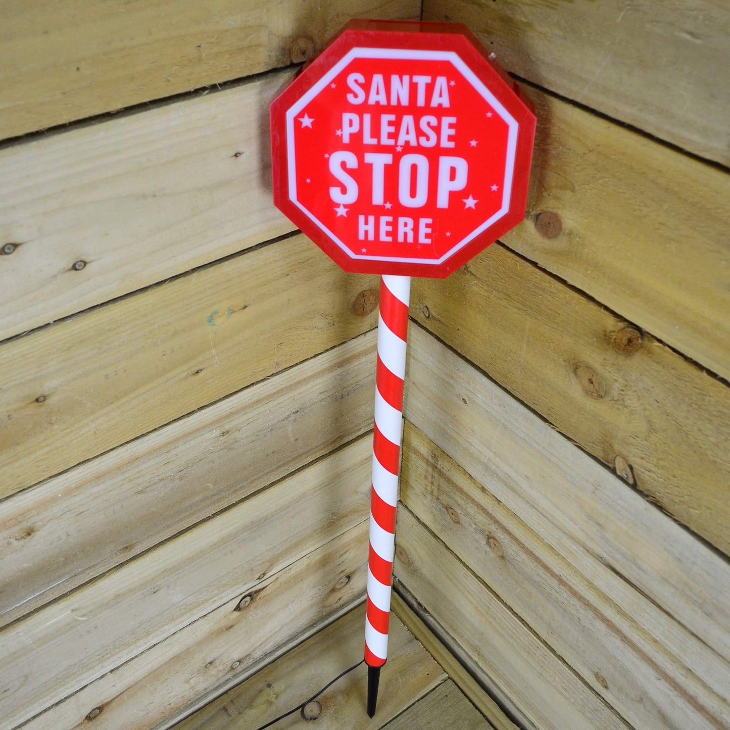 80cm Premier Christmas Sign - Santa Please Stop Here with LED & Timer