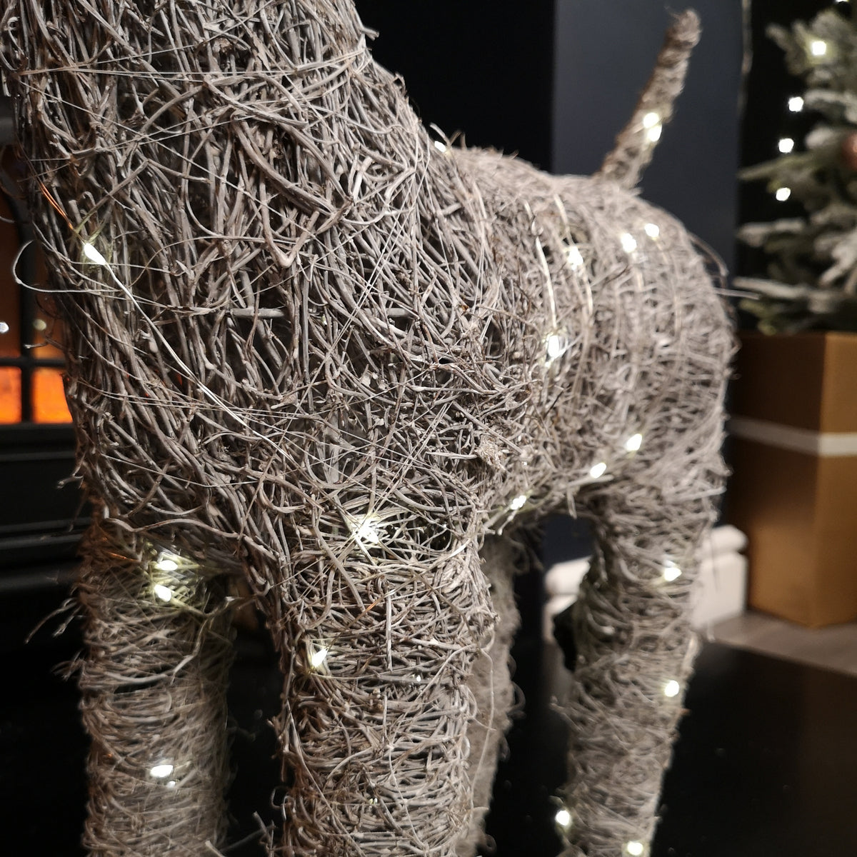 71cm Battery Operated Rattan Woven Comet Reindeer with Warm White LEDs