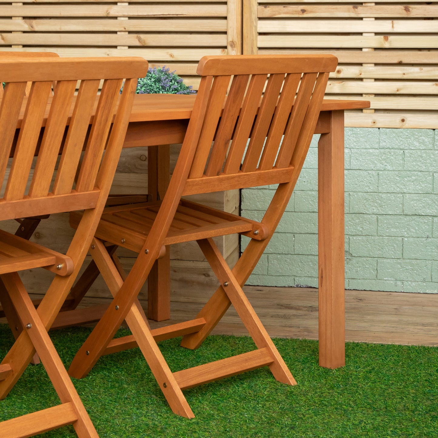 Outdoor 6 Person Rectangular Wooden Garden Patio Dining Table Chairs with Cream Parasol and Base Set