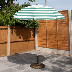 1.8m Lightweight Portable Green & White Striped Garden Beach Parasol Umbrella