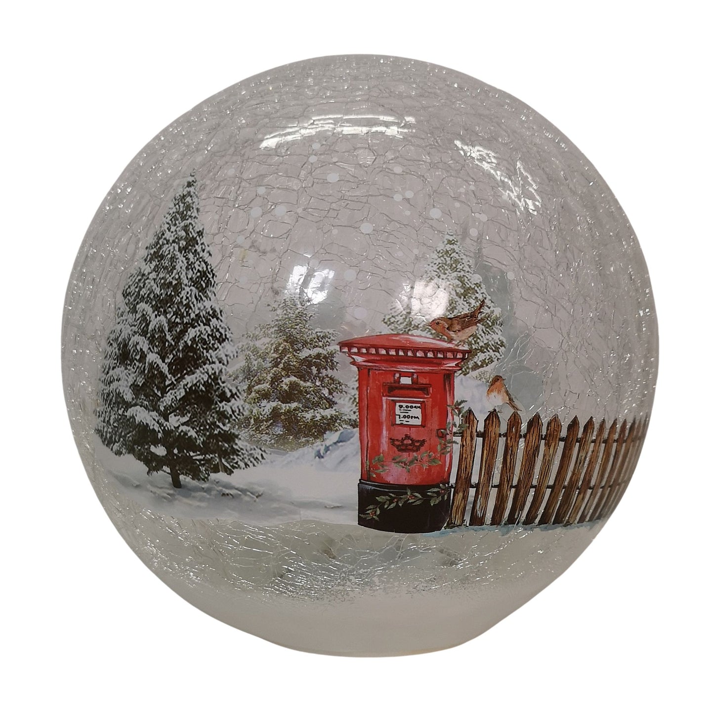 20cm Battery Operated Warm White LED Crackle Effect Ball Christmas Decoration with Postbox