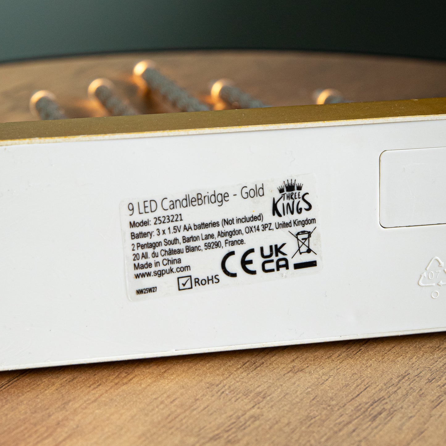 26cm Battery Operated Gold Light up Christmas Candle Bridge with 9 Warm White LEDs