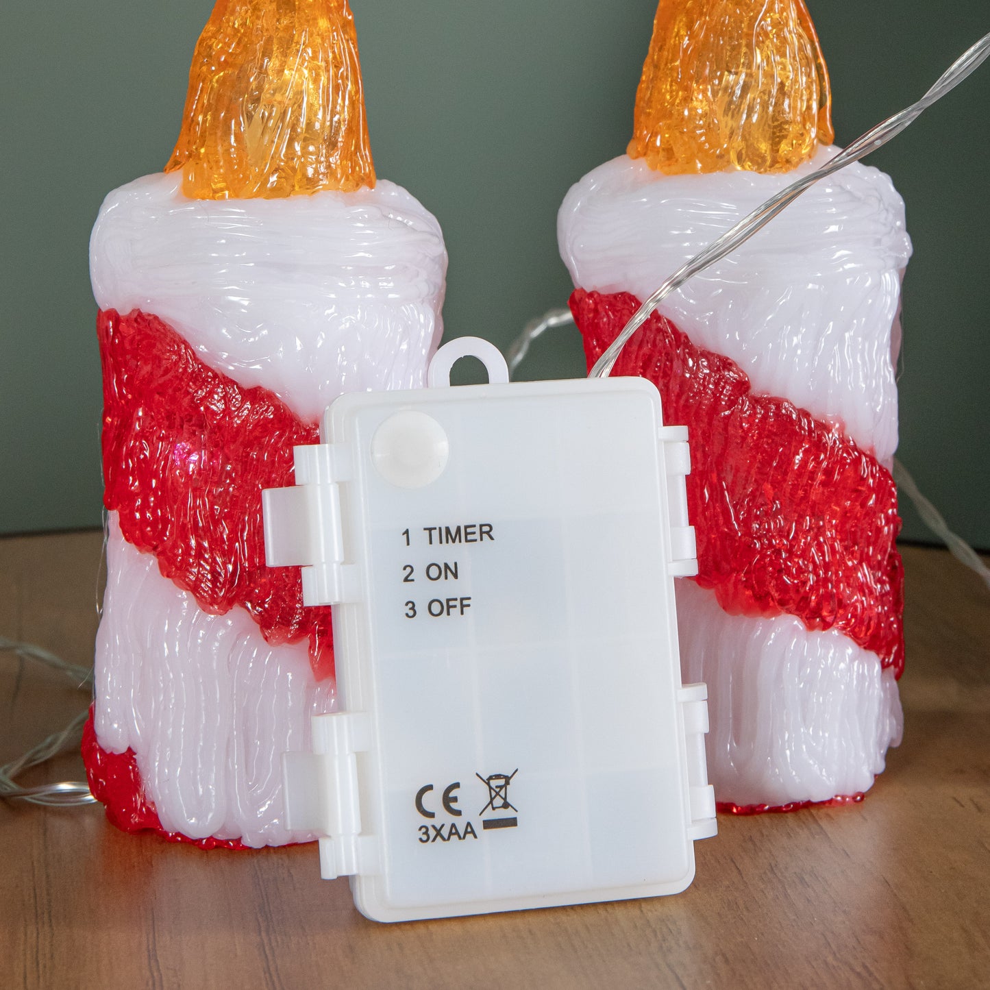 15cm Set of 5 Battery Operated Light up Christmas Candle Ornaments with 30 Cool White LEDs