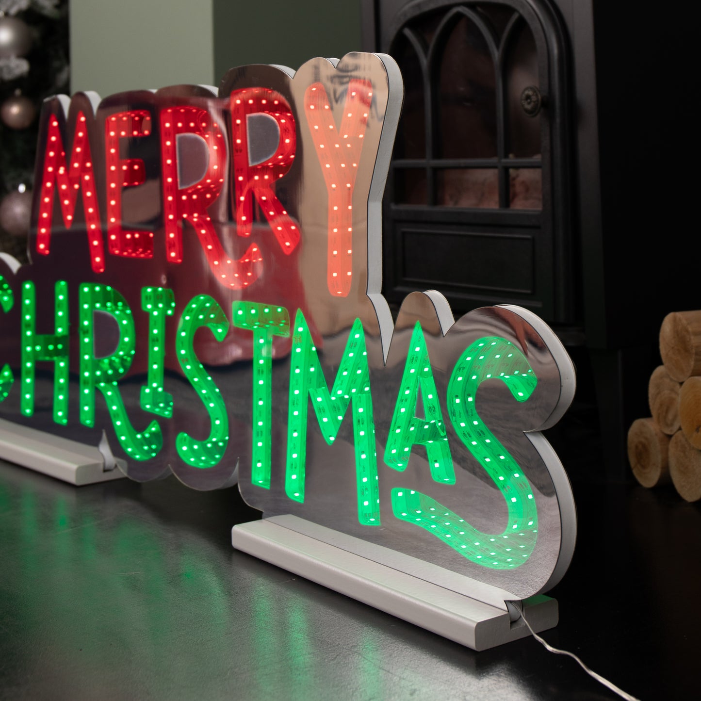 1m Light up Merry Christmas Infinity Light Decoration with Red and Green LEDs