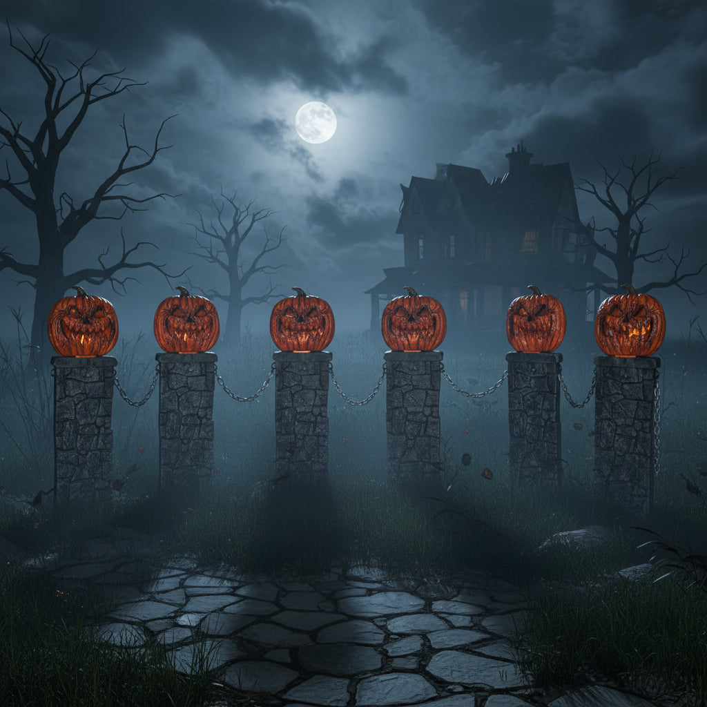 Pack of 2: 97cm x 1.2m Battery Powered Light up Halloween Pumpkin Fence with LEDs