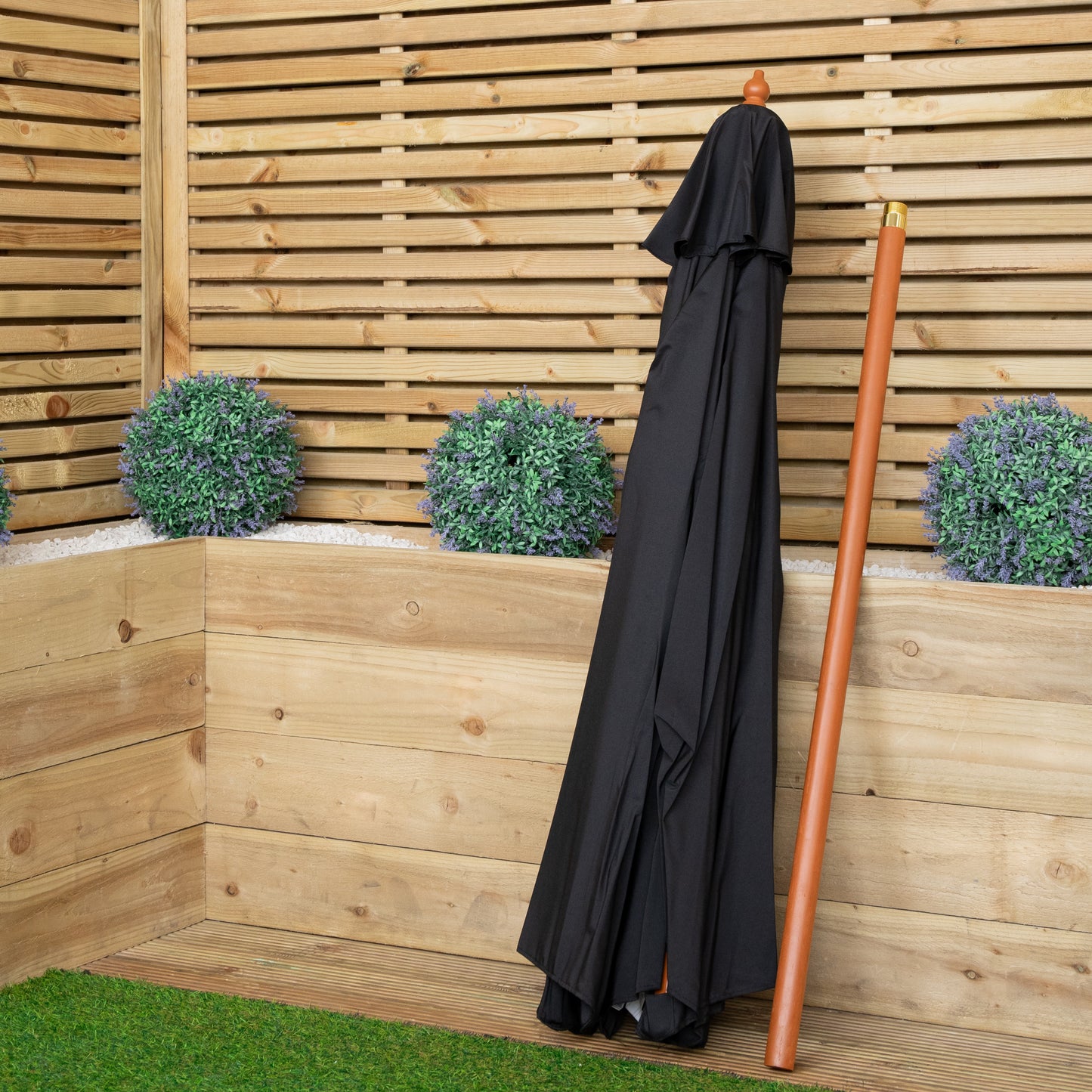 Samuel Alexander 2.7m Outdoor Wooden Garden Parasol Sun Shade with Carry Bag in Black