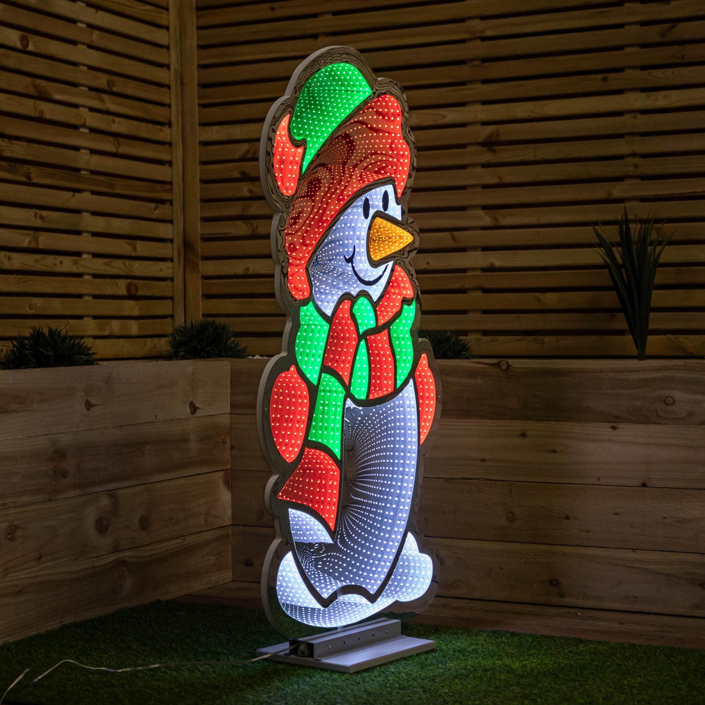 4ft (1.2m) Tall Standing Light up Snowman Infinity Christmas Decoration with Multi-Coloured LEDs