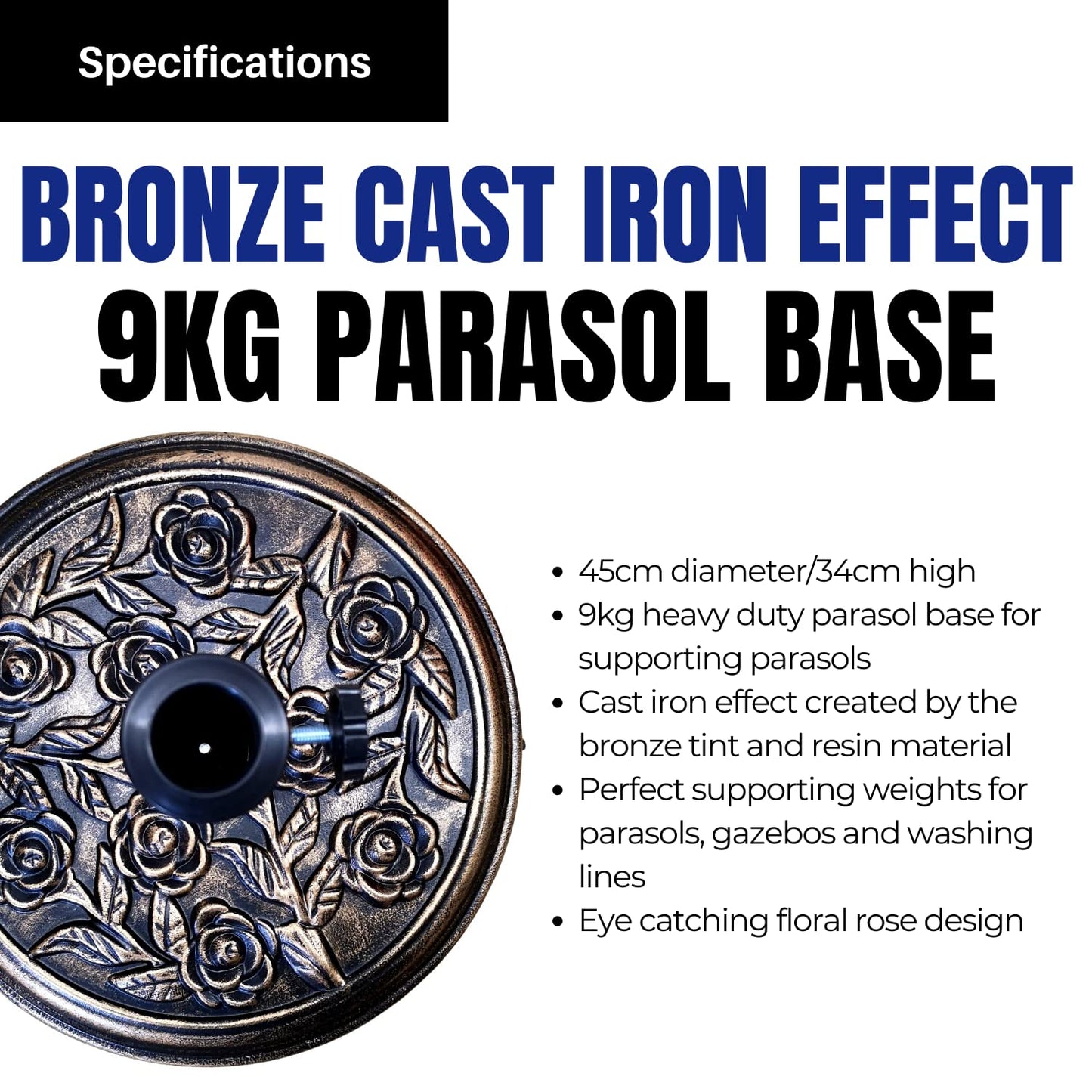 Factory Seconds 9kg Heavy Duty Bronze Cast Iron Effect Garden Parasol Base