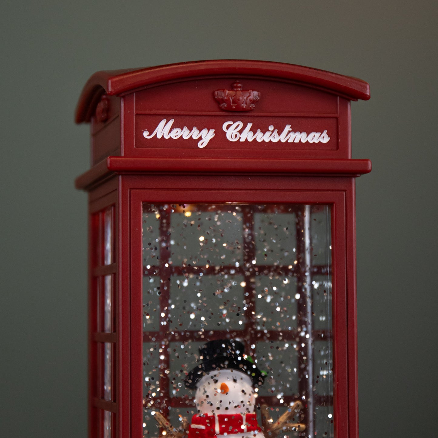 25cm Battery Operated Light up Christmas Phone Box Water Spinner with Snowman Scene & LEDs
