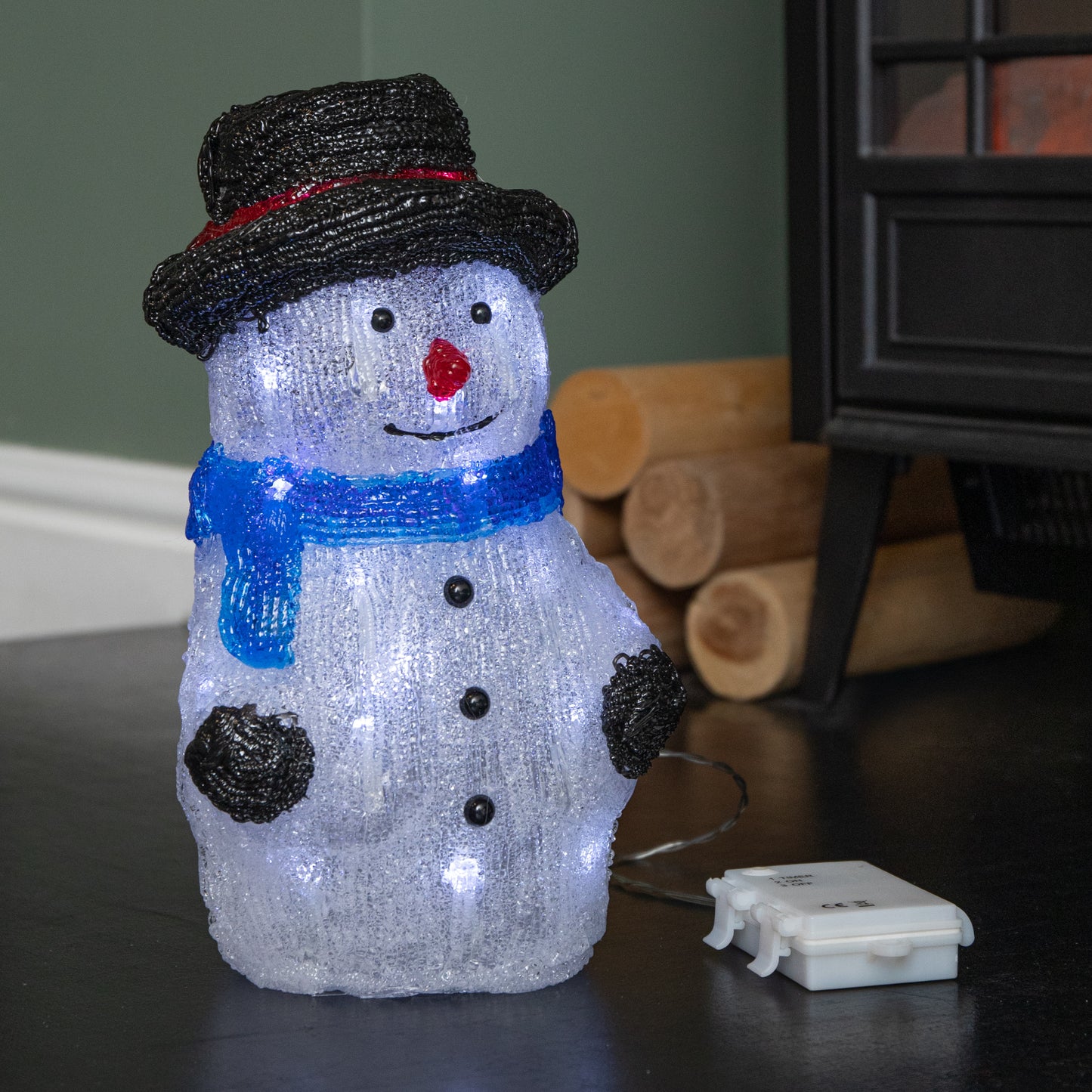 Factory Seconds: 27cm Battery Operated Light up Acrylic Christmas Snowman Decoration with White LEDs