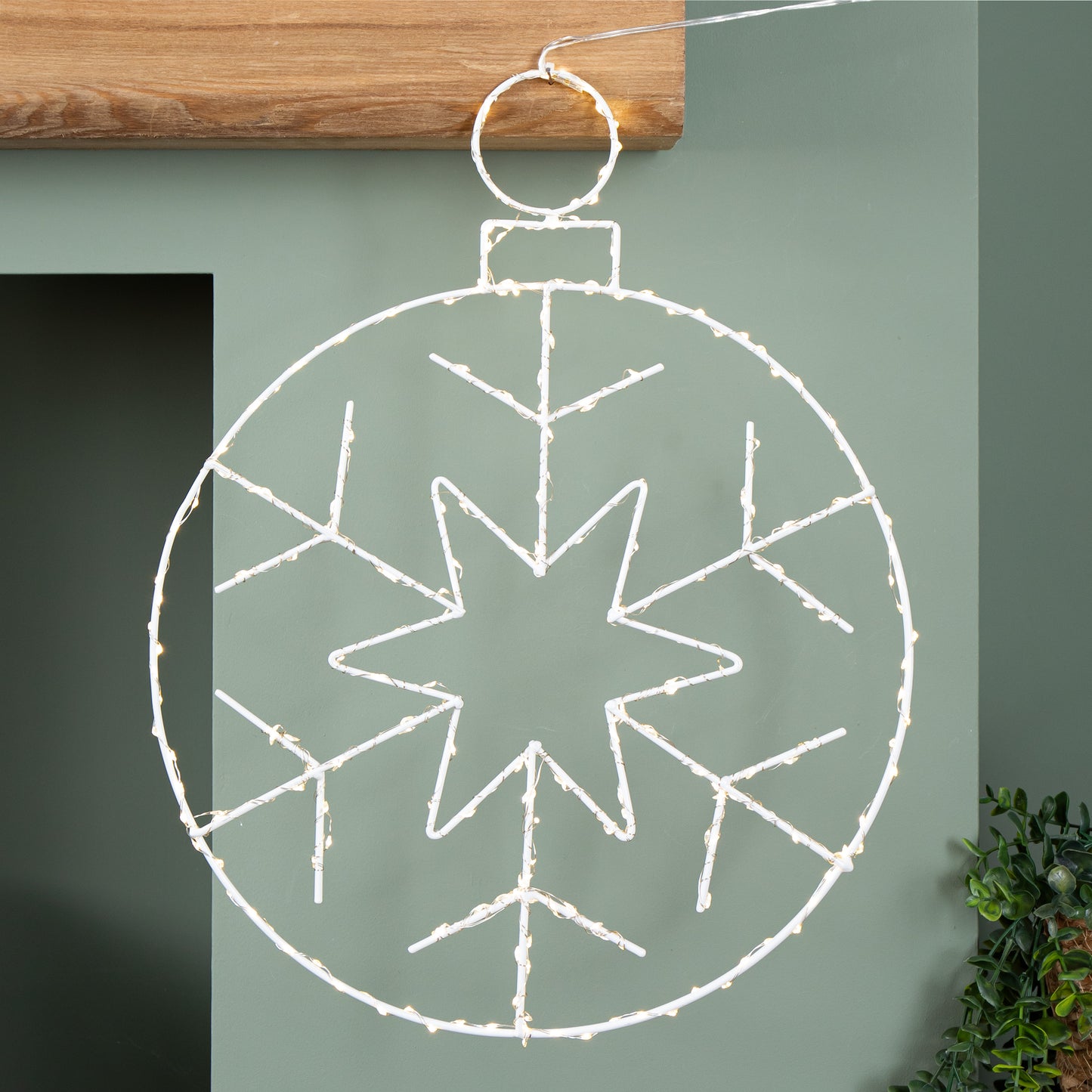 48cm x 38cm Light up Hanging Christmas Snowflake Bauble with 250 Warm White LEDs