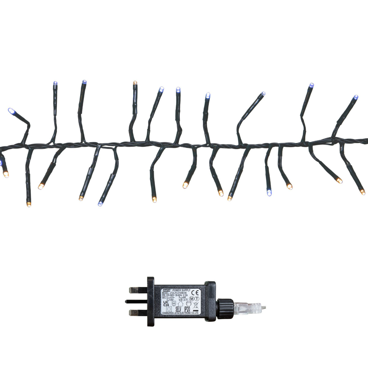 62.5m 5000 LED Christmas Cluster Multi-Action String Lights with Timer in White & Warm White