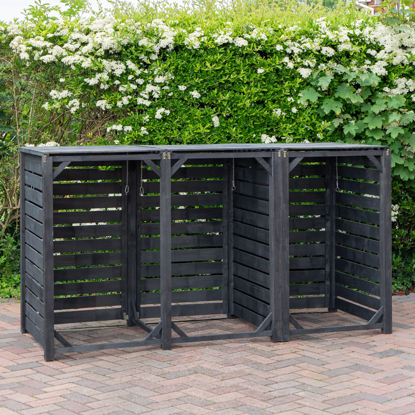 2.15m x 1.16m Outdoor Wooden Garden Triple Wheelie Bin Store Storage for 3 Bins in Dark Grey