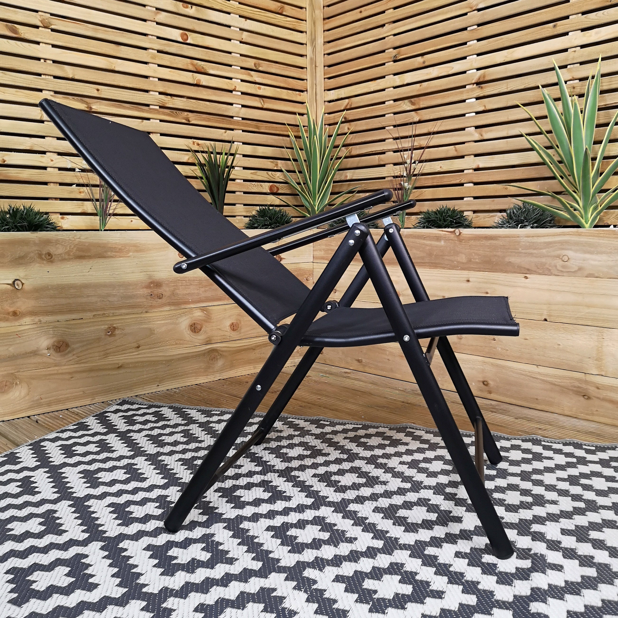 Outdoor Garden Patio Multi Position Reclining Folding Chair in Black