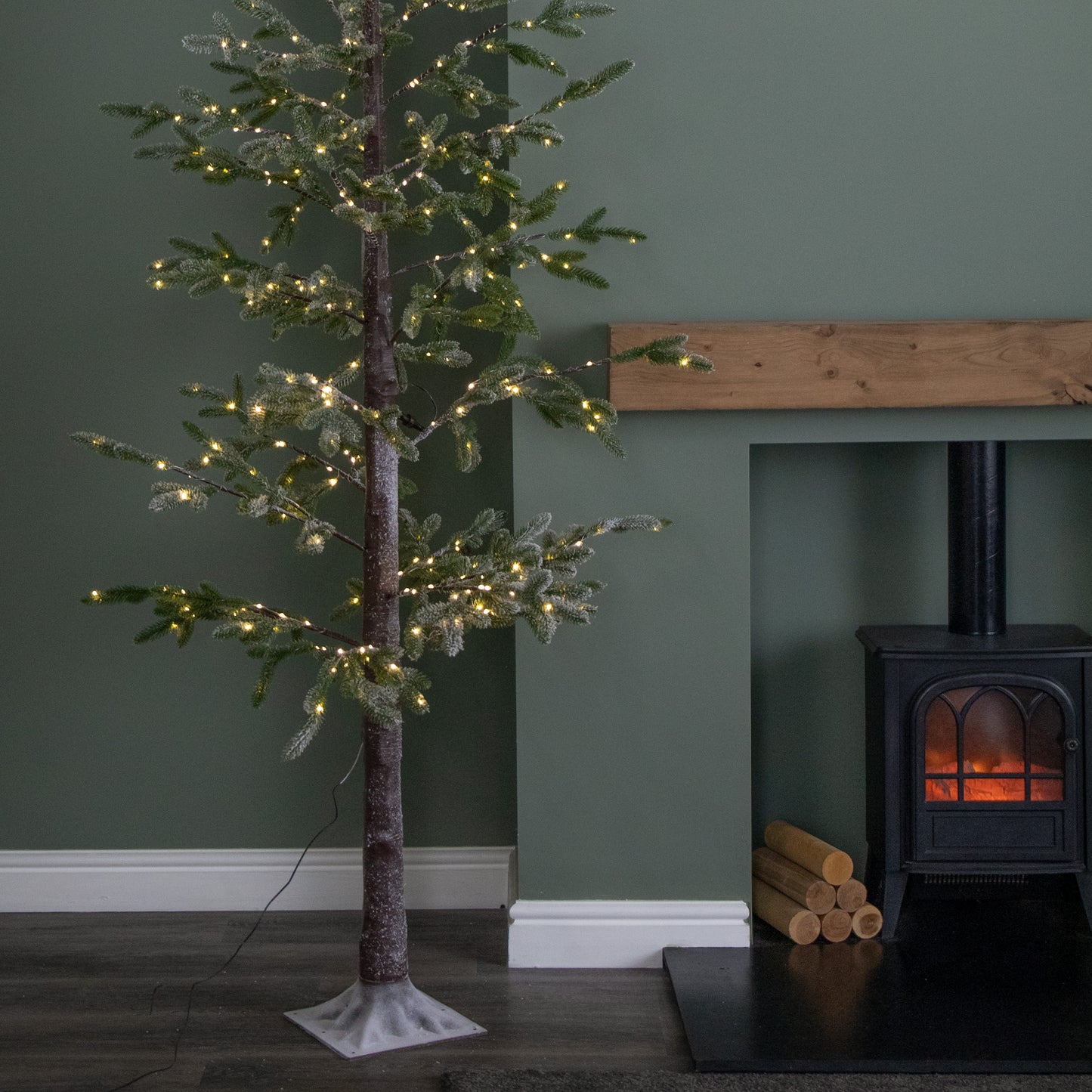 8ft (2.40m) Tall Light up Christmas Snow Tree with 412 Warm White LEDs