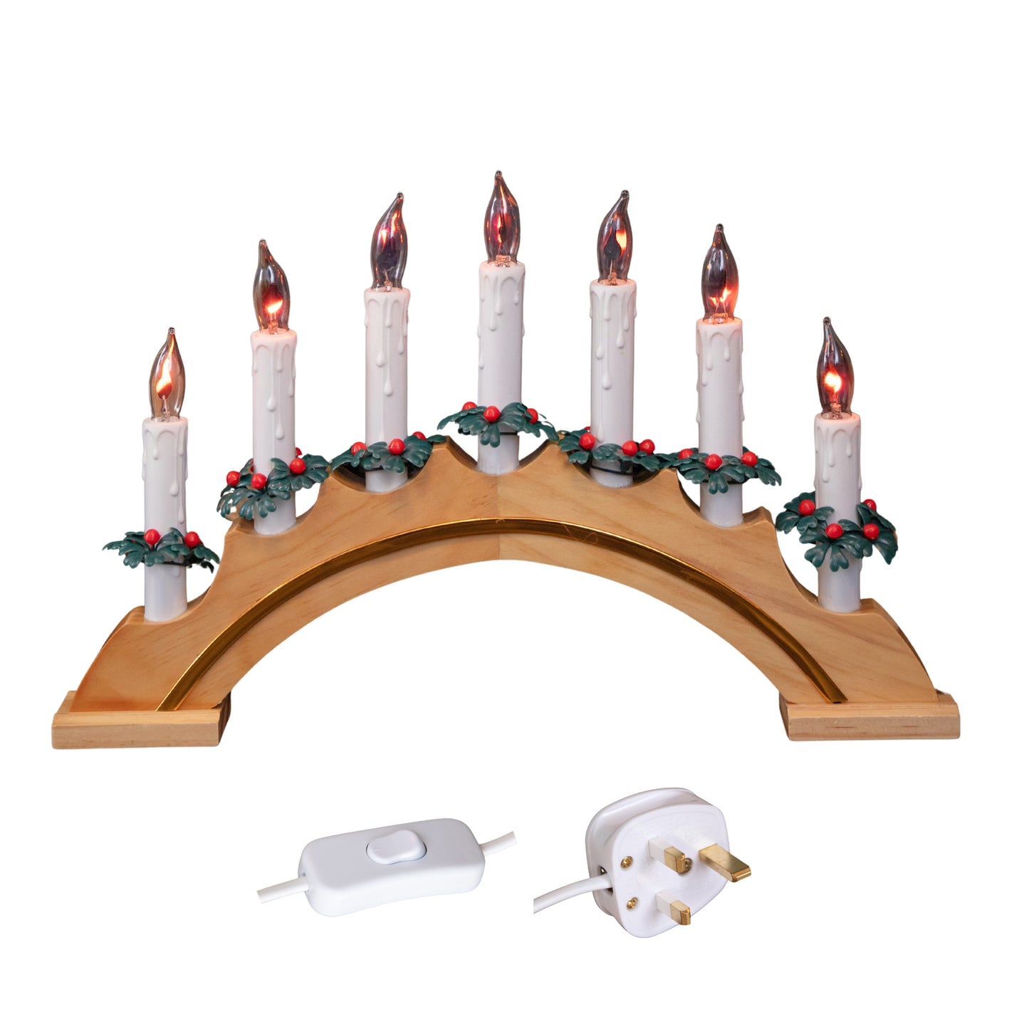 42cm Light up Wooden Arch Christmas Candle Bridge with 7 Flickering LED Candles
