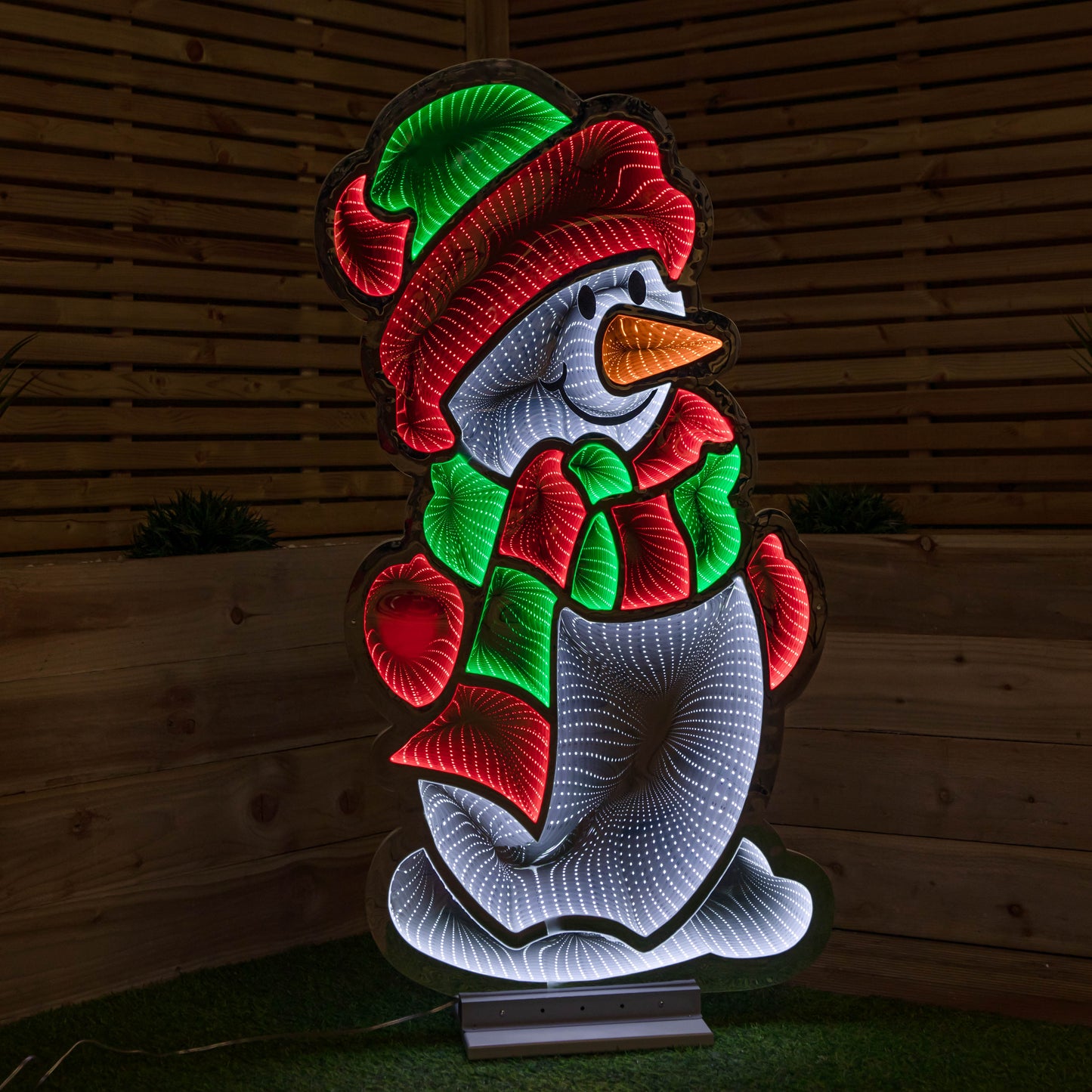 4ft (1.2m) Tall Standing Light up Snowman Infinity Christmas Decoration with Multi-Coloured LEDs