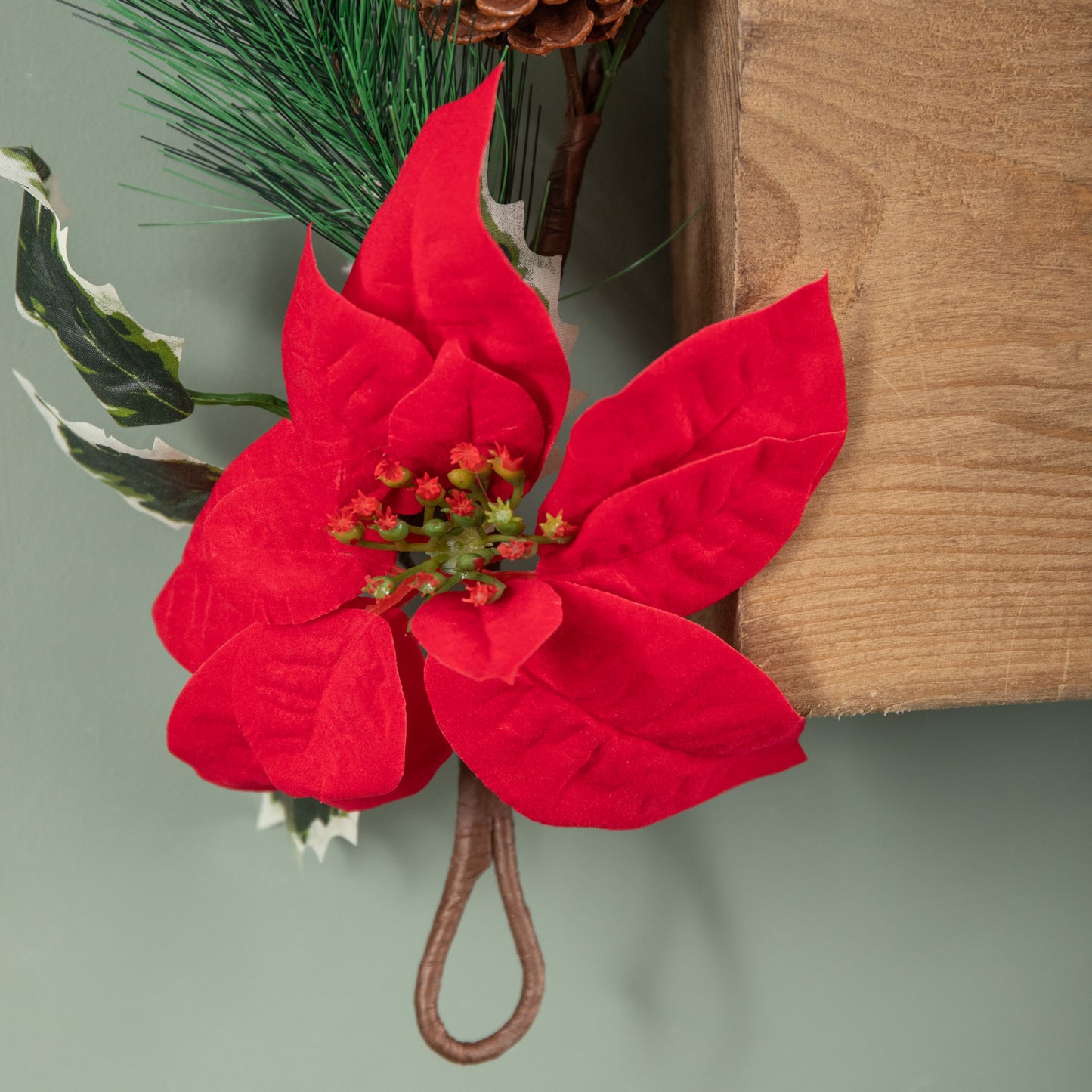 1.8m Red and Green Christmas Poinsettia Garland with Pinecones & Seasonal Foliage