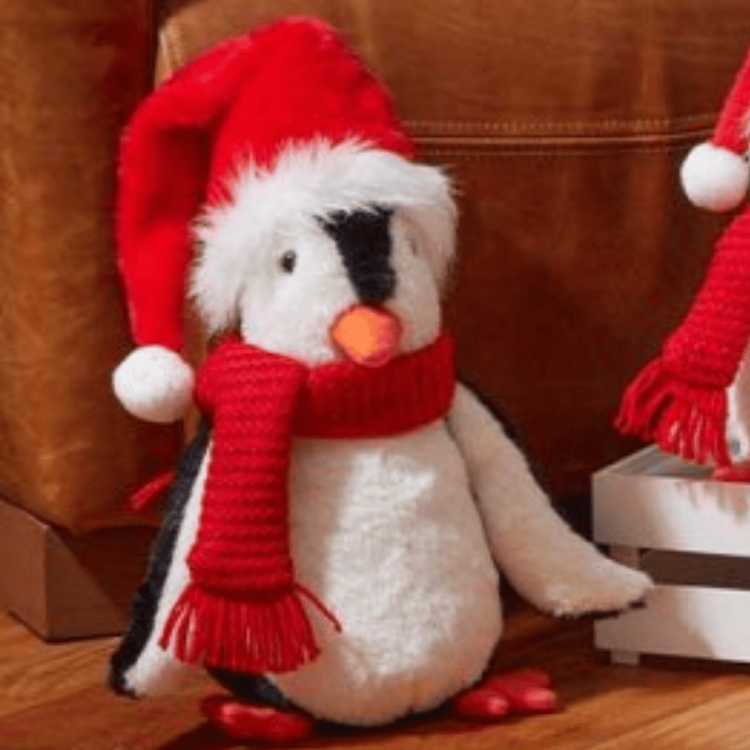 22cm Soft Cuddly Puppa Penguin Christmas Decoration with Santa Hat
