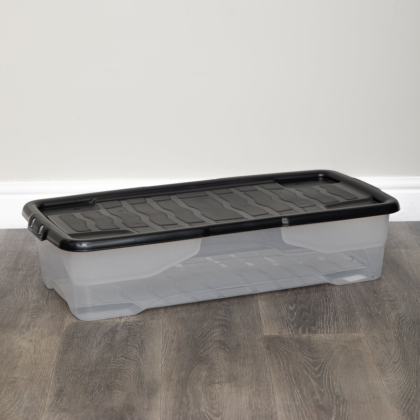 42 Under Bed Clear Stackable and Nestable Storage Box with Black Lid