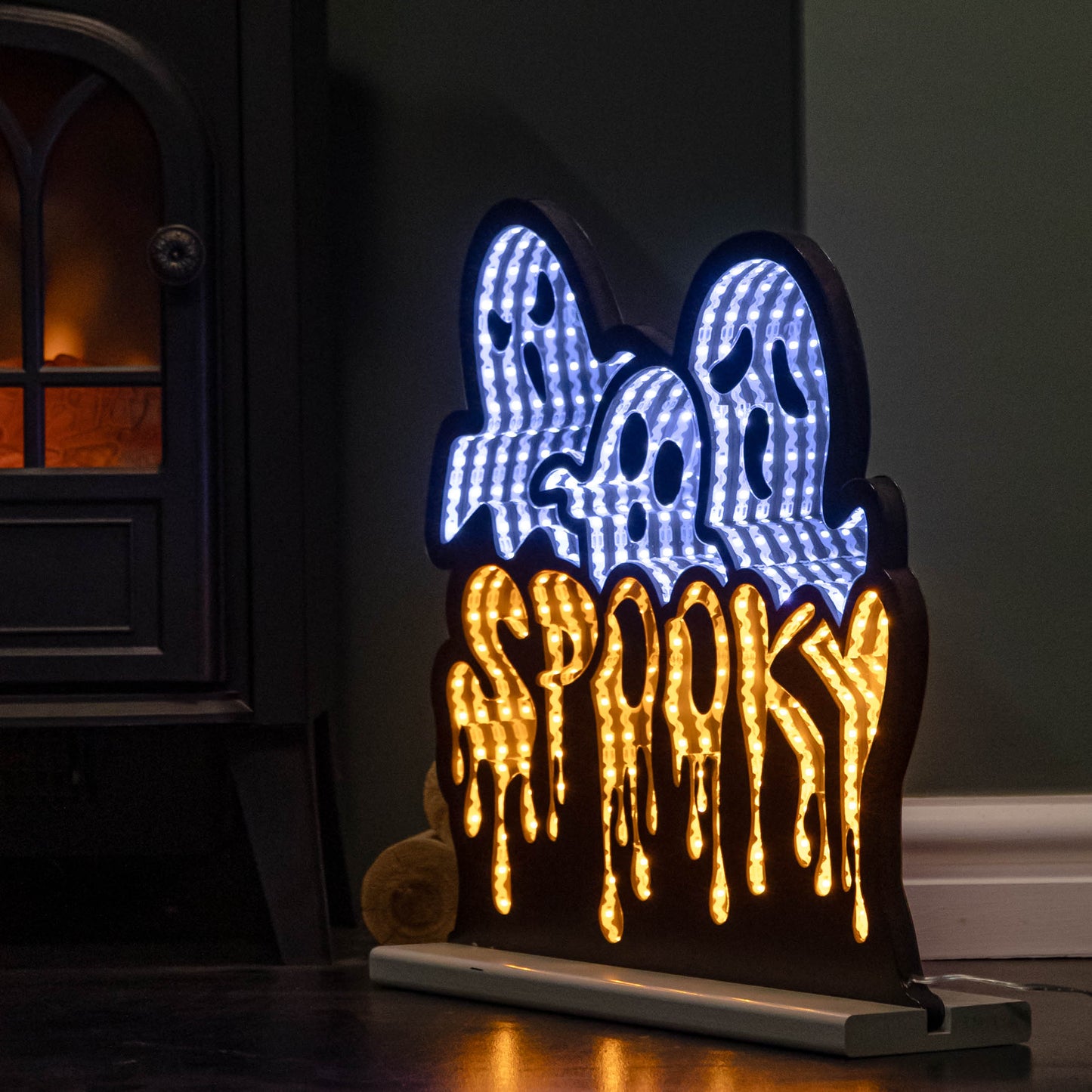 40cm Spooky Ghost Halloween Infinity Light with Orange and White LEDs