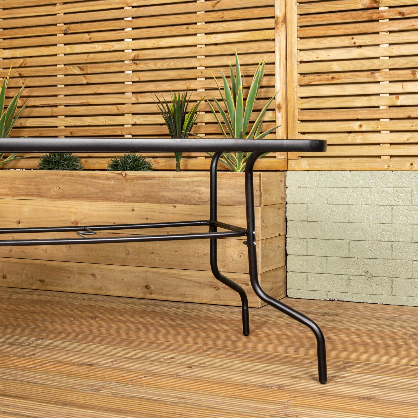 Factory Seconds: Samuel Alexander 6 Seater Black Glass Top Table with Parasol Hole