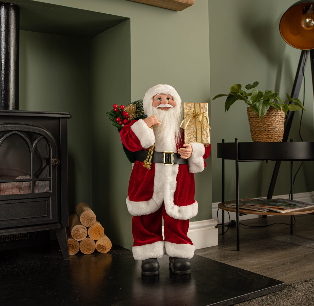 60cm Red Standing Santa with Gift Sack Christmas Indoor Decoration