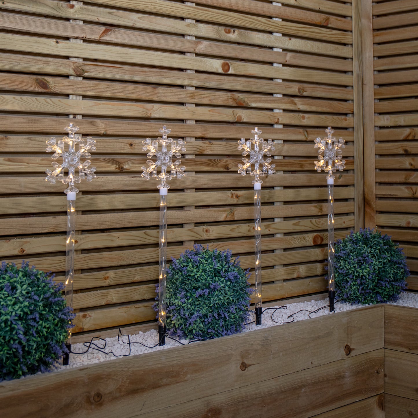 69cm Set of 4 Plastic Crystal Snowflake Pathfinder Christmas Lights with Warm White LEDs