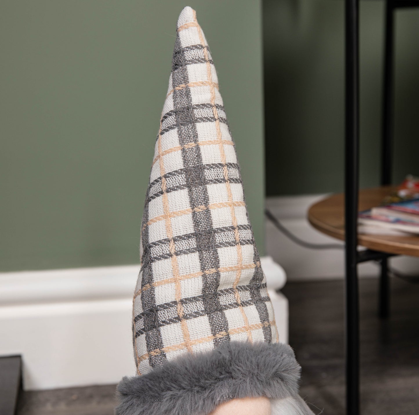 35cm Grey Standing Christmas Gonk Decoration with Tartan Hat