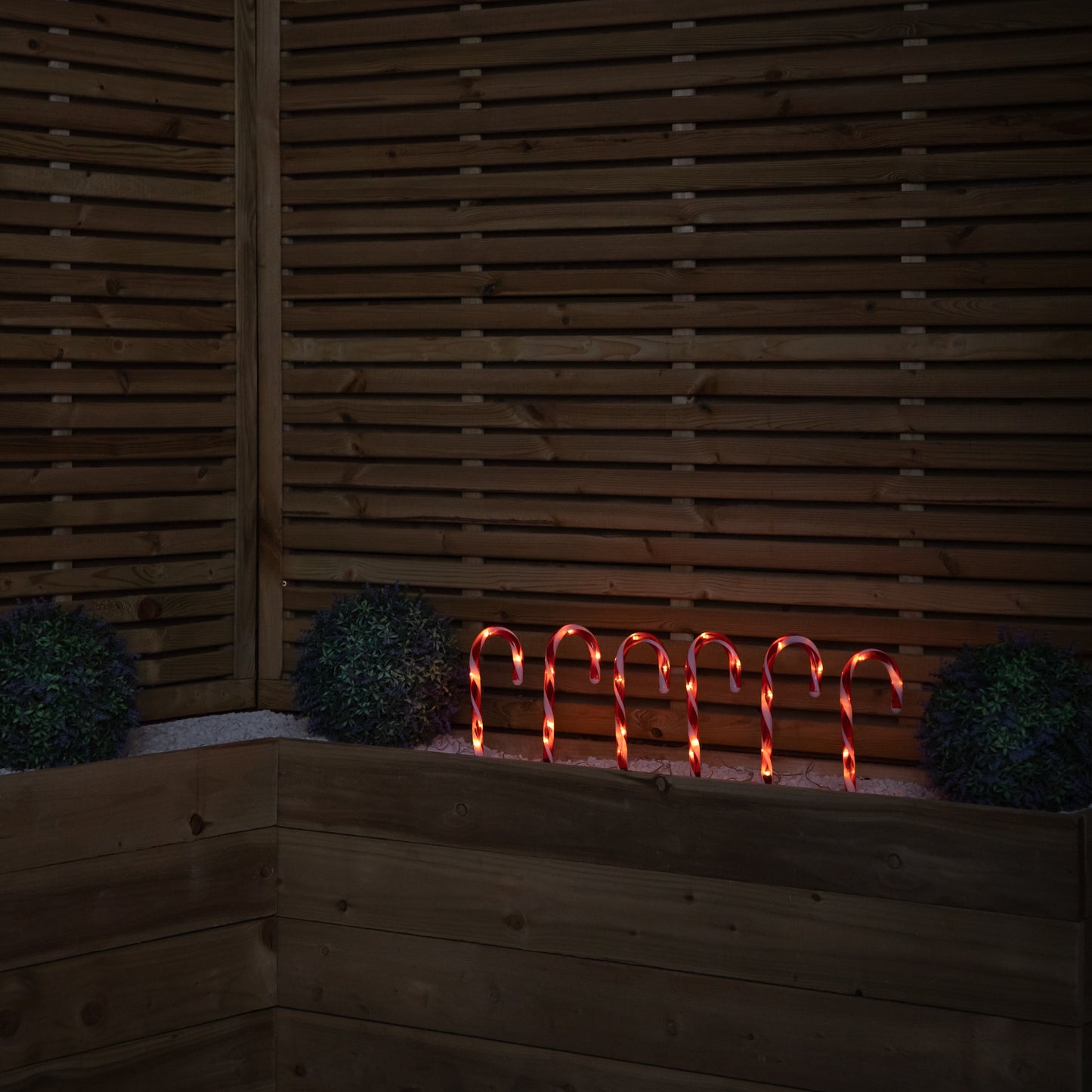 Set of 6 Light up Red & White Stripe Christmas Candy Cane Garden Stakes with LEDs