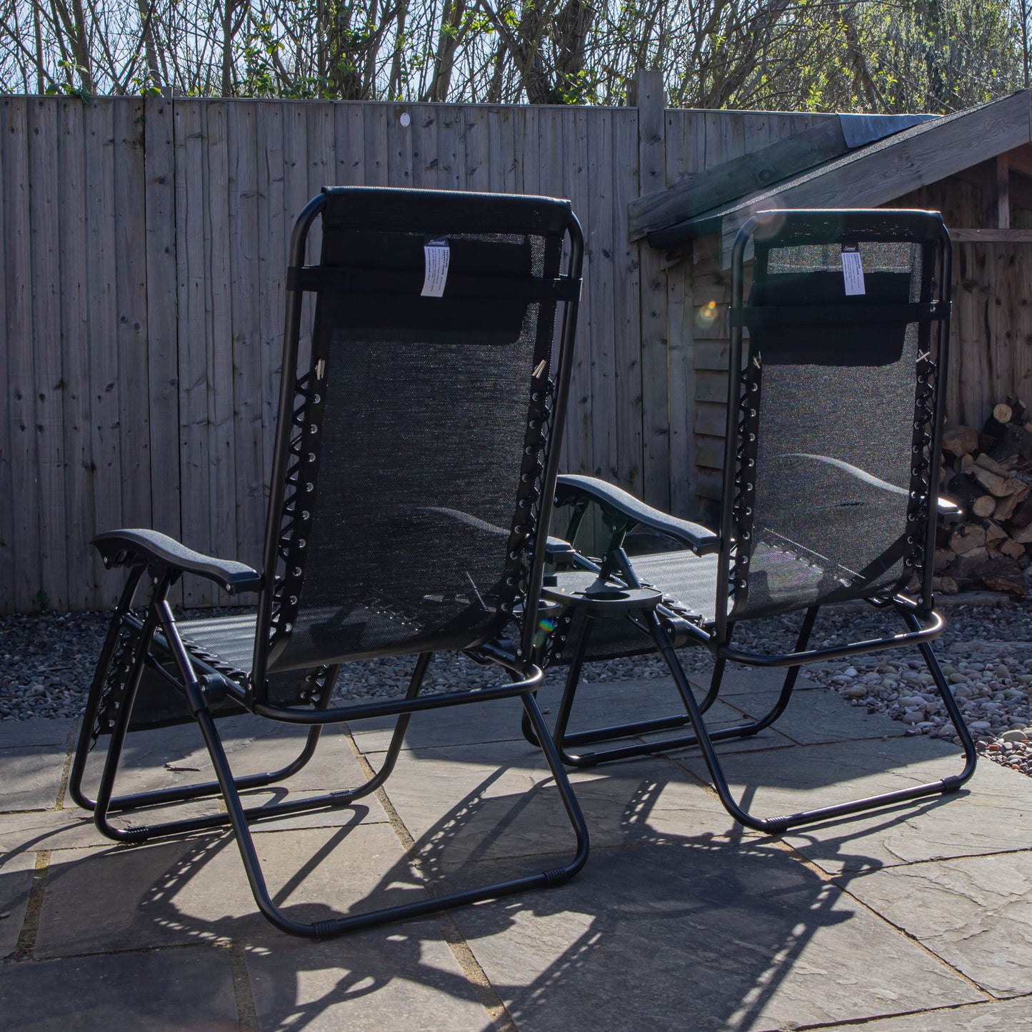 Set of 2 Black Multi Position Textoline Zero Gravity Garden Relaxer Chair Lounger