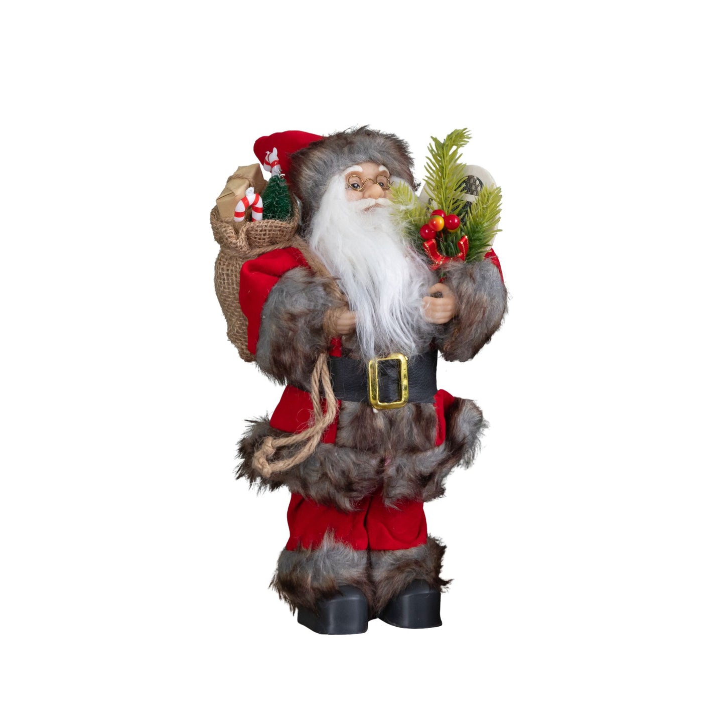 30cm Standing Traditional Santa Claus Christmas Decoration with Gift Sack