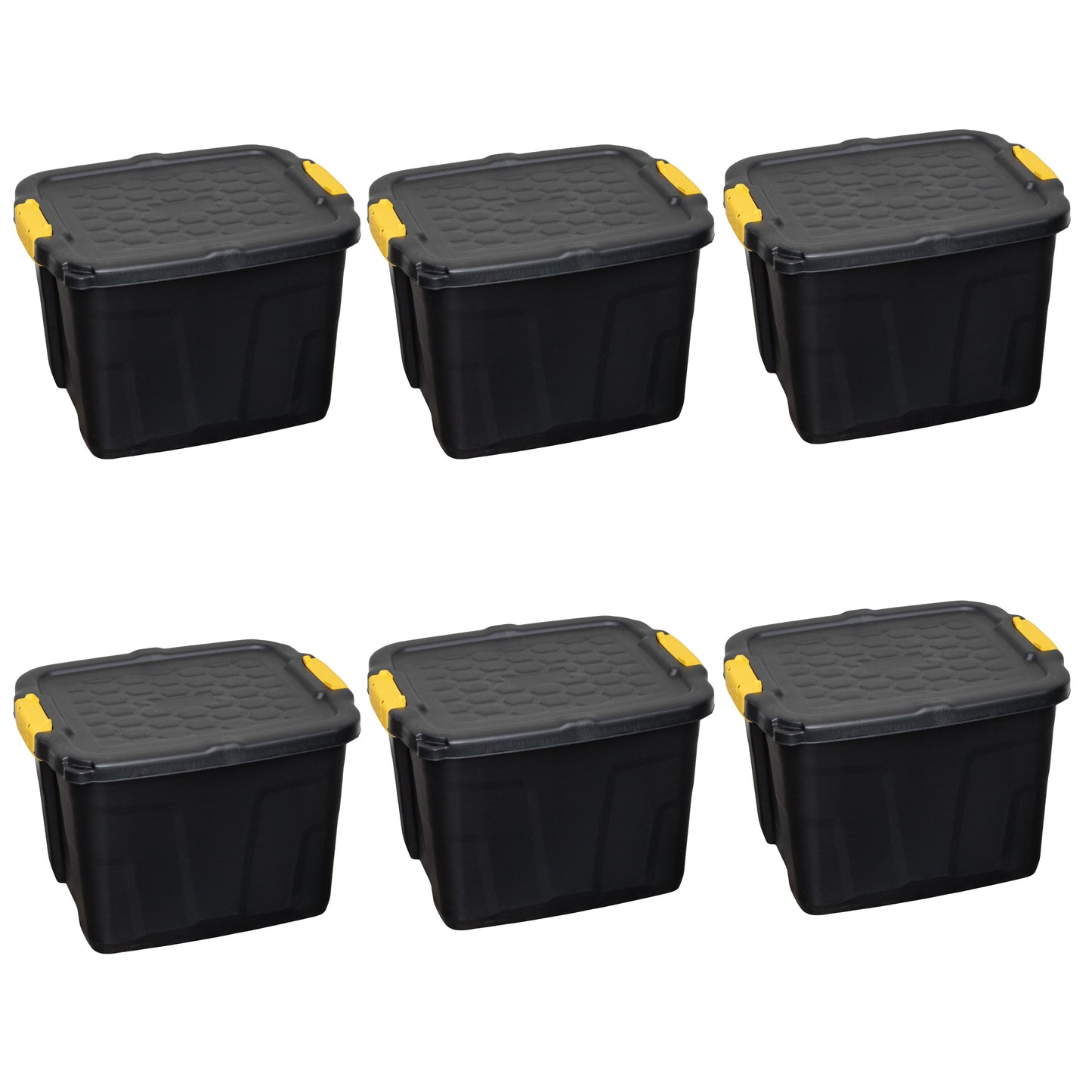 6 Pack of 42L Heavy Duty Lockable & Stackable Storage Tub Chest with Clips in Black